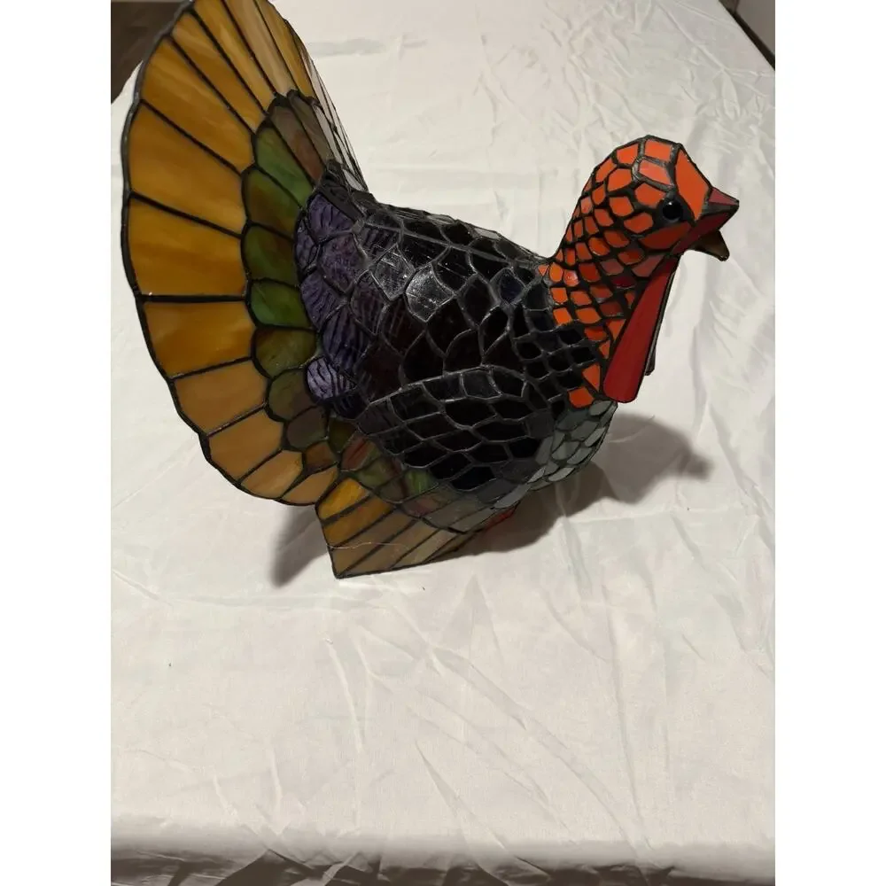 Cracker Barrel Stained Glass Turkey Lamp Tiffany Style 12” Fall Thanksgiving